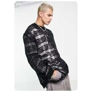 Jaded London Tartan Grunge Punk Distressed Overlay Oversized Sweater sz M